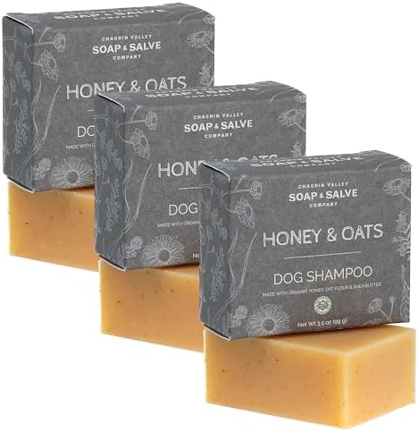 Chagrin Valley Soap & Salve Certified Organic Dog Shampoo and Conditioner – Puppy Shampoo Itchy Skin Relief and Puppy Essentials - Natural Handmade Honey & Oats, 3.8 oz Bar Soap