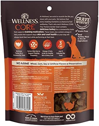 Wellness CORE Tiny Trainers Dog Treats,Natural,Training Treat,Grain Free,Turkey & Pomegranate (6 Ounce Bag),(Pack of 2)