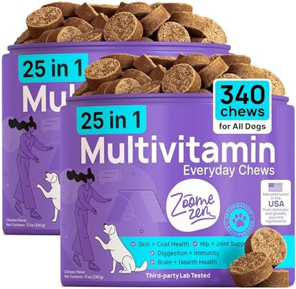 Dog Multivitamin Chewable with Glucosamine, Chondroitin & Probiotics – Dog Vitamins And Supplements – Skin, Hip & Joint, Immune - Puppy, Senior Dogs Supplements, 2 pack 340 Count, Made in USA