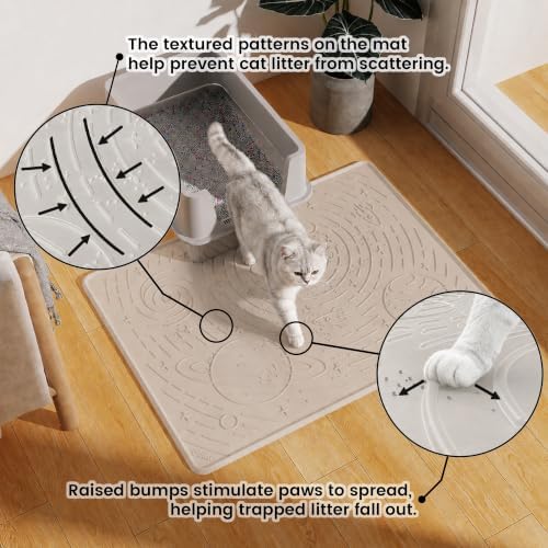 OHMO Cat Mat for Litter Box, Large 31.5x23.6 Semi Transparent, High Edge Silicone Scatter Control Waterproof Trapping Mat
