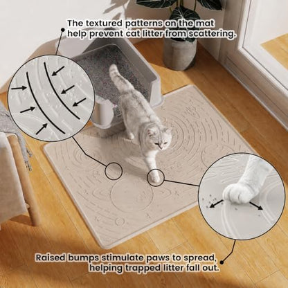 OHMO Cat Mat for Litter Box, Large 31.5x23.6 Semi Transparent, High Edge Silicone Scatter Control Waterproof Trapping Mat