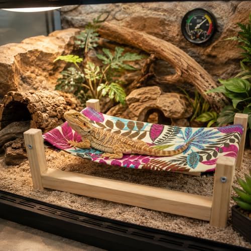 Bearded Dragon Bed, Wooden Reptile Hammock, Hanging Sleeping Lounger, Safe Natural Wood Resting Place for Lizard, Leopard Gecko, Snake, and Other Small Animals((Colorful, Medium)