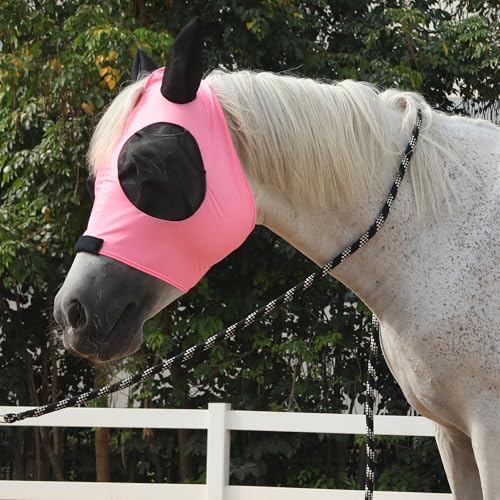 Stretchy Horse Fly Mask with Ears, Large Eye Space Pink Full