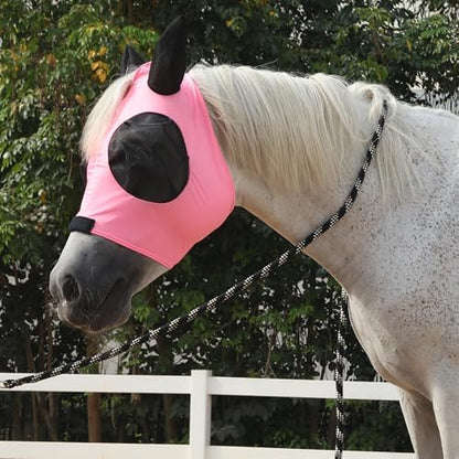 Stretchy Horse Fly Mask with Ears, Large Eye Space Pink Full