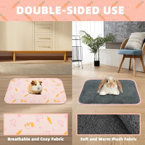 Homimp 4 Pack Guinea Pig Cage Liners, Washable Small Animal Bedding, Waterproof Reusable & Anti Slip Guinea Pig Pee Pad Fast and Super Absorbent Mat for Small Animal Rabbit Bunny Hamster, Pink 12"x12"