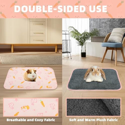 Homimp 4 Pack Guinea Pig Cage Liners, Washable Small Animal Bedding, Waterproof Reusable & Anti Slip Guinea Pig Pee Pad Fast and Super Absorbent Mat for Small Animal Rabbit Bunny Hamster, Pink 12"x12"