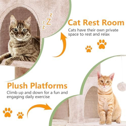 FDW | 36" Cat Tree Tower | Beige | Sturdy Multi-Level Cat Tree