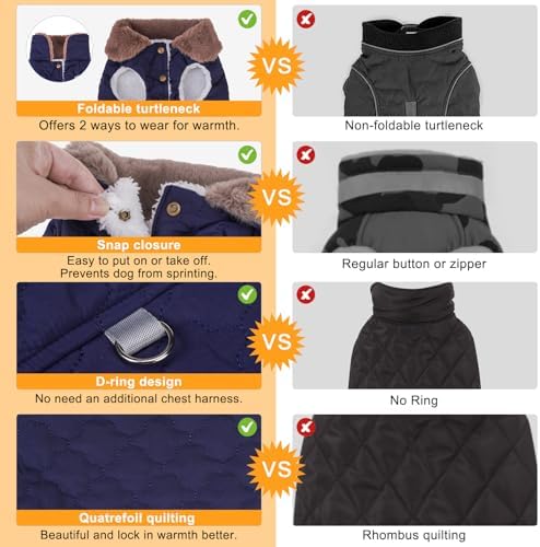 BEAUTYZOO Warm Dog Puffer Jacket Vest, Dog Winter Coat with Harness,Blue XS