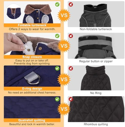 BEAUTYZOO Warm Dog Puffer Jacket Vest, Dog Winter Coat with Harness,Blue XS