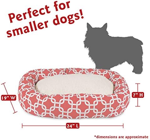 Majestic Pet 24 Inch Links Sherpa Calming Dog Bed Washable – Cozy Soft Round Dog Bed with Spine for Head Support - Fluffy Donut Dog Bed 24x19x7 (inch) – Round Pet Bed Small - Coral