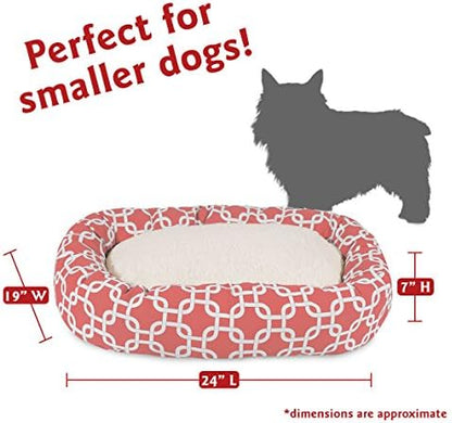 Majestic Pet 24 Inch Links Sherpa Calming Dog Bed Washable – Cozy Soft Round Dog Bed with Spine for Head Support - Fluffy Donut Dog Bed 24x19x7 (inch) – Round Pet Bed Small - Coral