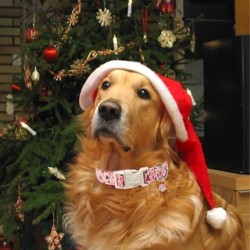 Christmas Dog Collar, Pink Christmas Tree for Dogs, Adjustable Pet Collar with Cute Xmas Tree Pendant, Festive Winter Dog Accessories for Small Medium Large Dogs XS
