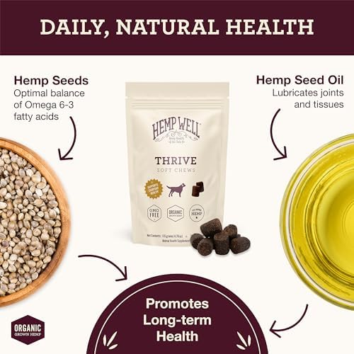 Hemp Well Thrive Dog Soft Chews, Skin, Allergy, Coat, Joint & Heart Support