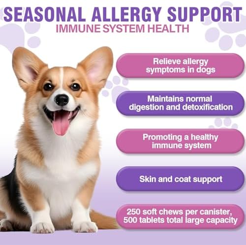 Dog Allergy Chews, Itchy Skin & Hot Spot Relief with Probiotics, 500 Count