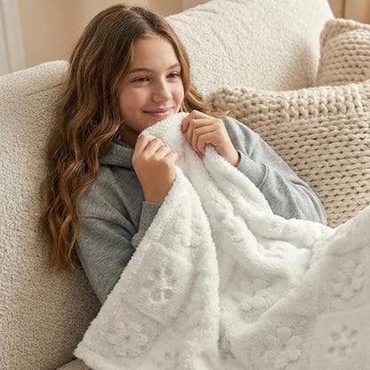 Americanflat 50x60 Jacquard Fleece Throw Blanket - Soft and Breathable Throw Blanket for Couch, Bed, Chair - Fleece Blankets Perfect for Home, Bedroom, or Outdoor Use - Flower Design in Cream