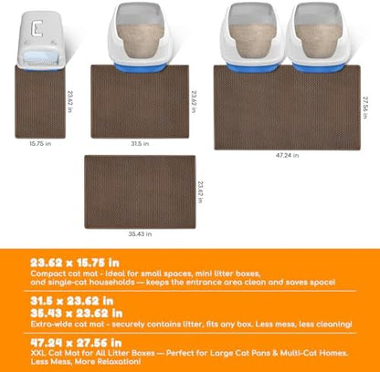 Cat Litter Mat 35"x24",Double Layer EVA Litterbox Mat Brown