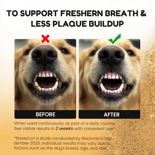 Dog Teeth Cleaning Powder - Plaque & Tartar Control, Breath Fresheners with Natural Seaweed, Probiotics, Vitamins, Turmeric & Enzymes for All Dogs & Cats (Chicken Flavor, 75 Scoops)