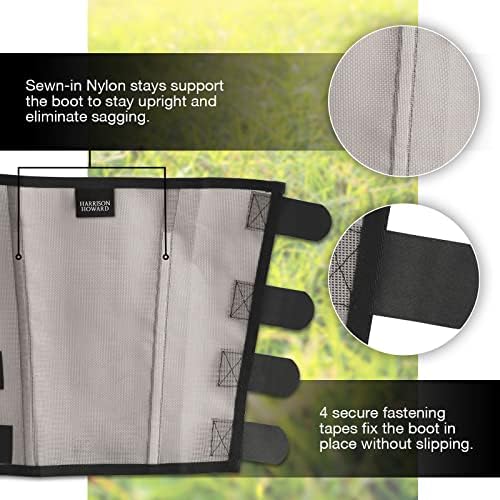 Harrison Howard Loose Fitting Fly Boots UV-Protective Extra Tough Mesh Ventilated Four Fasteners Stay-on Design Protect Horse Legs & Stomp-Reducing Set of 4 Original Grey Yearling