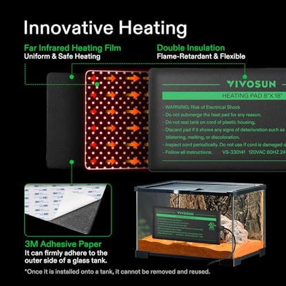 VIVOSUN Reptile Heating Pad 6x8 Inch with Thermostat Combo Under Tank Terrarium Heating Mat for Turtles, Lizards, Frogs, and Other Reptiles (Pack of 2)
