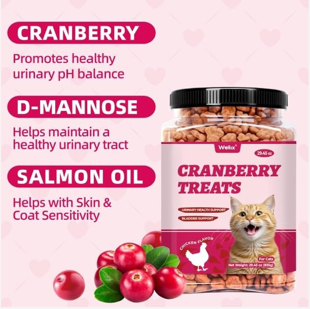 Wellix 29.45 oz Urinary Tract Cat Treats, Cranberry & D-Mannose for UT Aid