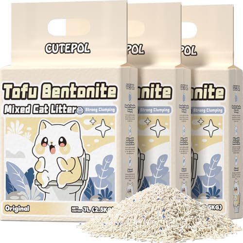 Clumping Cat Litter Tofu Mixed,Dust-Free Flushable 16.5 lb (3-Pack)