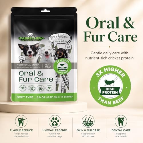 Cricket Protein Dog Treats – Hypoallergenic High-Protein Soft Dental Chews for Sensitive Dogs (14 Pcs) (Oral & Fur Care)