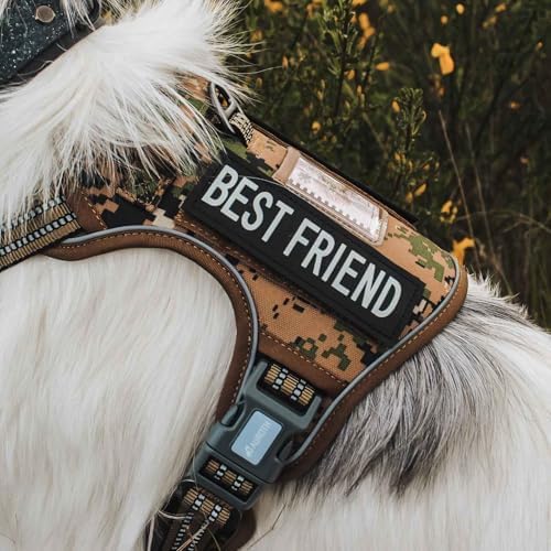 AUROTH Tactical Dog Harness for Large Dogs No Pull Adjustable Reflective K9 Working Training Easy Control Pet Vest Military Service Harnesses Woodland Camo L