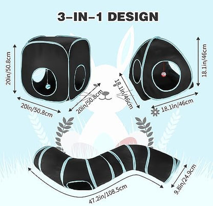 BWOGUE Bunny Tunnels & Tubes, 3-in-1 Collapsible Rabbit Hideout Toy Set