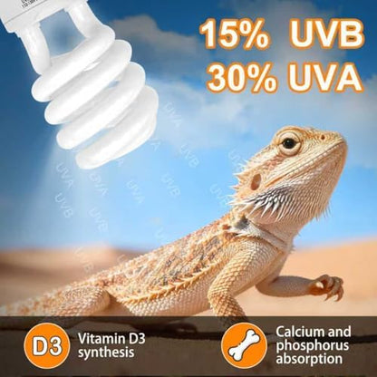 UVB Reptile Light, 15.0 26W UVA UVB Light for Reptiles, Spiral Compact Fluorescent UVB Bulb for Desert Reptiles and Amphibians