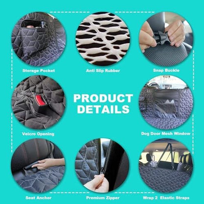 Meginc Dog Car Seat Cover for Back Seat, 54" Waterproof Dog Car Hammock with Mesh Window and Side Flaps, 600D Oxford Fabric Pet Seat Protector for Cars, SUVs & Mid-Size Trucks, Black