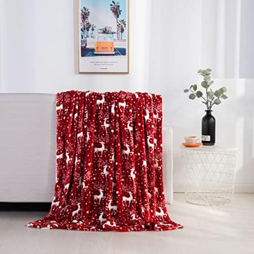 Elegant Comfort Velvet Touch Ultra Plush Christmas Holiday Printed Fleece Throw/Blanket - 50 inches x 60 inches, (Reindeer Stars)