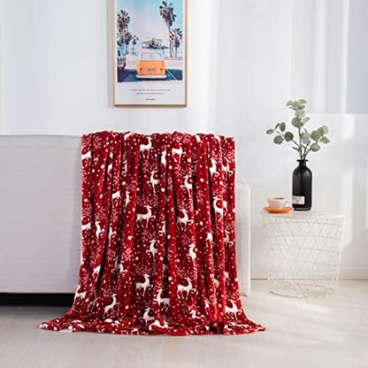 Elegant Comfort Velvet Touch Ultra Plush Christmas Holiday Printed Fleece Throw/Blanket - 50 inches x 60 inches, (Reindeer Stars)