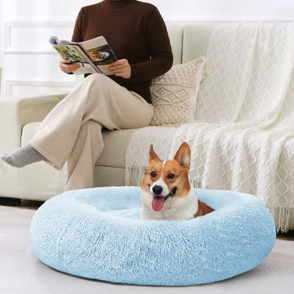 JOLLYVOGUE Dog Bed, Calming Anti-Anxiety Large Dog Bed, Fluffy Donut Cushion for Medium and Large Pets (27")