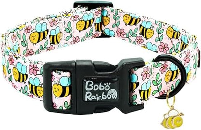 Dog Collar, Cute Bee Adjustable Pet Collars Spring Soft Comfortable Cotton Puppy Collar Pink Flower Necklace Gift Collars for Medium Dogs