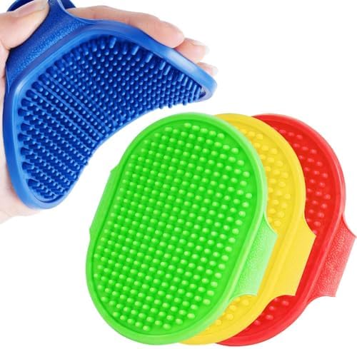 4 Pack Dog Grooming Brush, Premium Soft Silicone Pet Bath Brushes with Adjustable Handle, Shampoo Soothing Comb for Wet Dry Long Short Haired Dogs & Cats Massaging, Deshedding