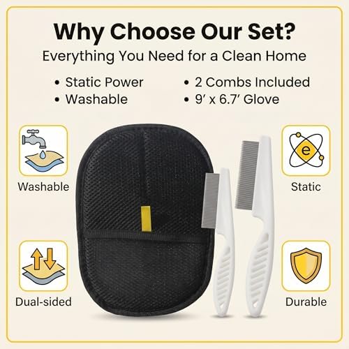 Pet Hair Removal Gloves for Dogs and Cats, Reusable pet Hair Cleaning Tool, can be Used on Clothes, Sofas, beds, Carpets, and car Seats, Quickly and Easily removes pet Hair, Two-piece Set