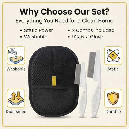 Pet Hair Removal Gloves for Dogs and Cats, Reusable pet Hair Cleaning Tool, can be Used on Clothes, Sofas, beds, Carpets, and car Seats, Quickly and Easily removes pet Hair, Two-piece Set