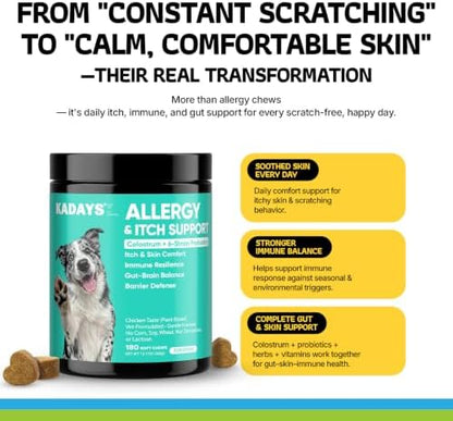 Meat-Free Dog Allergy Chews - 180Ct - Sensitive Skin & Gut Support, Chicken