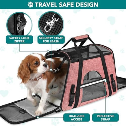 PetAmi Airline Approved Pet Carrier Cat Small Dogs, Large Heather White Red