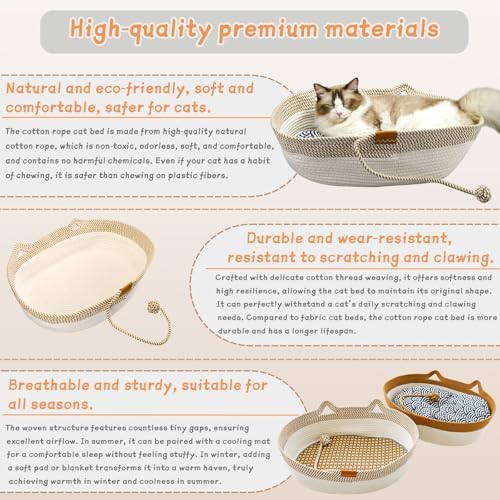 Cat Basket, Rope Basket for Cats with Summer and Winter Mats