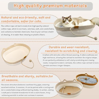 Cat Basket, Rope Basket for Cats with Summer and Winter Mats