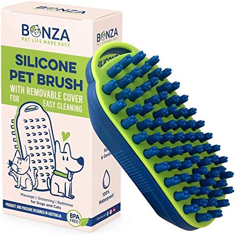 Bonza Silicone Dog Brush - Dog Brush for Shedding & Massage, Cat Bath Scrubber for Easy Shampoo, Pet Grooming Tool with Removable Hair Screen, Navy Blue, Silicone