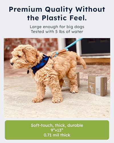 Wooflinen Home Compostable Dog Poop Bags – Leak-Proof Dog Poop Bags Rolls – Large 9x13”, Durable, Easy Tear – Made from Plant & PBAT Material – For Big & Small Dogs – 120 Bags (8 Rolls)