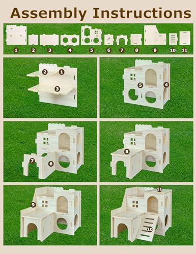 Hamster Hideout Cage Accessories - Hamster House and Habitat Wooden Hide Hut with Climbing Ladder for Dwarf Gerbils and Mouse Mice Rat Other Small Animals etc.
