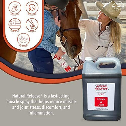 Four Oaks Farm Ventures, Natural Release Muscle Spray Treatment - Horse Liniment for Sore Muscles, Joint Pain, Tendon & Inflammation Relief - Easy to Use, Fast Acting, Alcohol & Menthol Free (1 Gal)