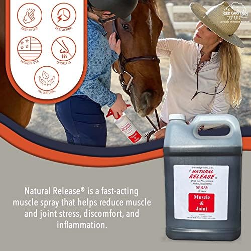 Four Oaks Farm Ventures, Natural Release Muscle Spray Treatment - Horse Liniment for Sore Muscles, Joint Pain, Tendon & Inflammation Relief - Easy to Use, Fast Acting, Alcohol & Menthol Free (1 Gal)