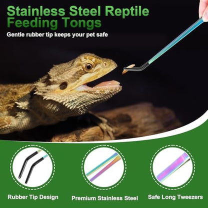 Tongs for Reptile Feeding, LveSunny 3-Pack Stainless Steel with Rubber Tips