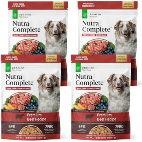 ULTIMATE PET NUTRITION Nutra Complete Freeze-Dried Dog Food, Beef 1lb x4