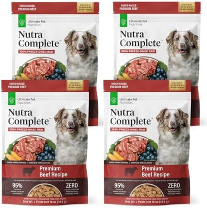 ULTIMATE PET NUTRITION Nutra Complete Freeze-Dried Dog Food, Beef 1lb x4