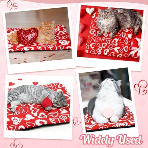 2 Pack Valentine Self Warming Cat Mats Red White Heart Reflects Body Heat Self Heating Bed Machine Washable Thermal Pet Pad with Non Slip Bottom 18 x 24 Inch for Winter Indoor Kitten Dog Crate